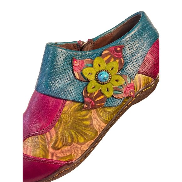 Socofy Size 38 US 7 Multicolor Floral Clogs Side Zip Shoes Retro Cosplay Flower - Picture 4 of 6